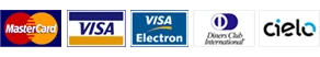 Bandeiras aceitas: Mastercard, Visa, Visa Electron, Diners Club International e Cielo